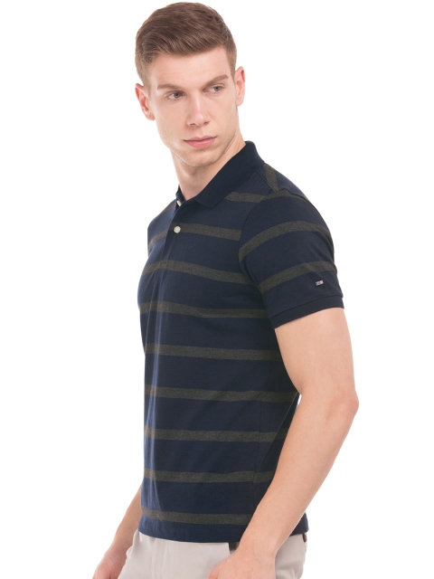 

Arrow Sport Men Navy & Grey Striped Polo Collar T-shirt, Navy blue