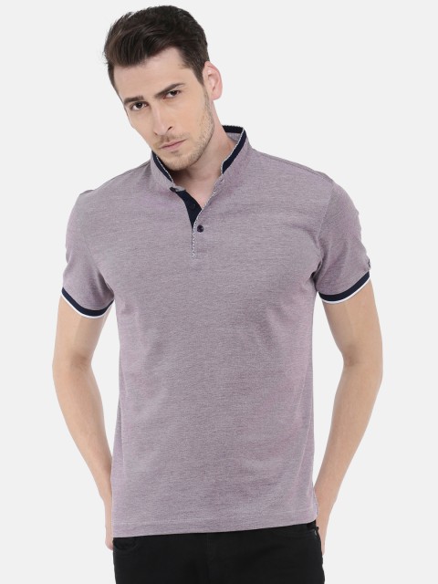 

Arrow Sport Men Purple Self Design Mandarin Collar T-shirt