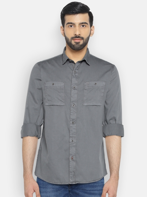 

Arrow Blue Jean Co. Men Grey Snug Slim Fit Solid Casual Shirt
