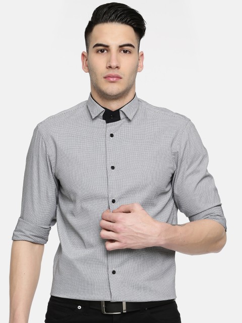 

Arrow New York Men Black & White Snug Slim Fit Self Design Smart Casual Shirt
