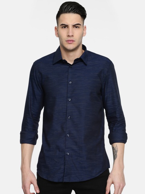 

Arrow New York Men Blue Snug Slim Fit Striped Smart Casual Shirt