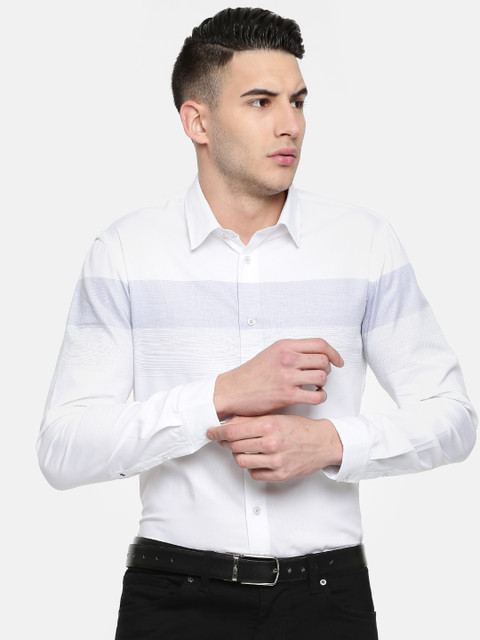 

Arrow New York Men White Snug Slim Fit Striped Formal Shirt