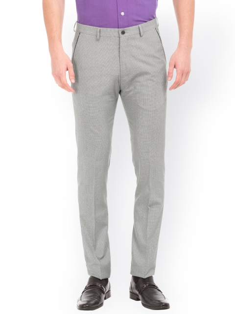 

Arrow New York Men Black & Off-White Urban Slim Fit Self Design Formal Trousers