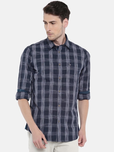 

Arrow Sport Men Navy Snug Slim Fit Checked Casual Shirt, Navy blue