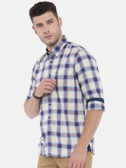

Arrow Sport Men Beige & Blue Slim Fit Checked Casual Shirt