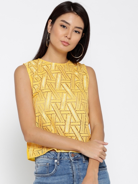 

I AM FOR YOU Women Yellow Self Design Top