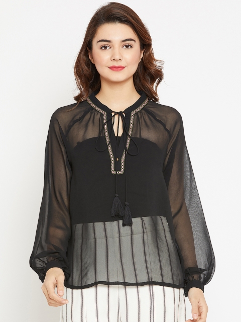 

I AM FOR YOU Women Black Solid Sheer Top