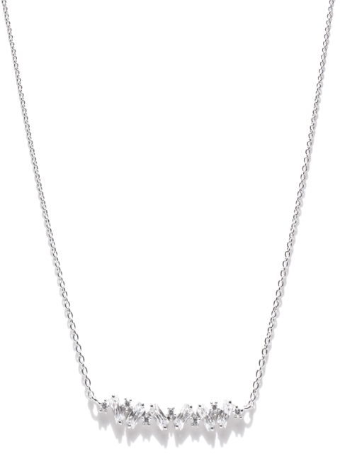 

Peora 925 Sterling Silver-Toned Rhodium-Plated CZ Stone-Studded Necklace