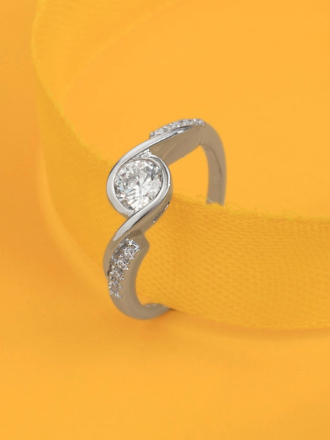

Peora Rhodium-Plated Sterling Silver CZ Stone-Studded Ring