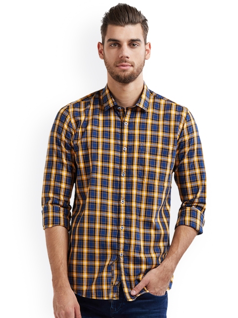

Lawman pg3 Men Navy Blue & Yellow Slim Fit Checked Casual Shirt