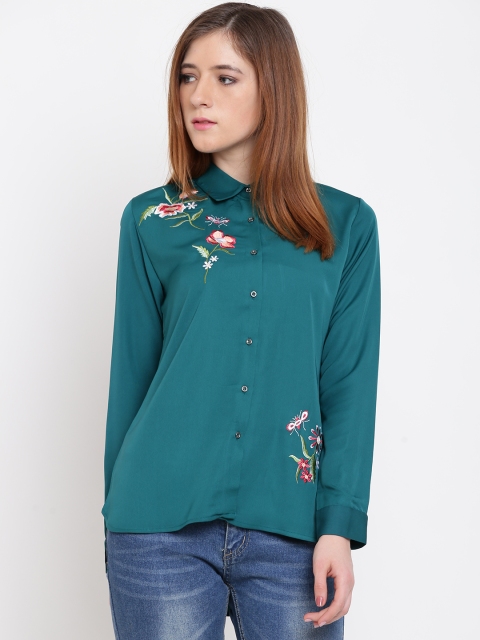 

Madame Women Green Regular Fit Solid Casual Shirt