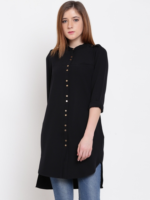 

Madame Women Black Regular Fit Longline Casual Shirt