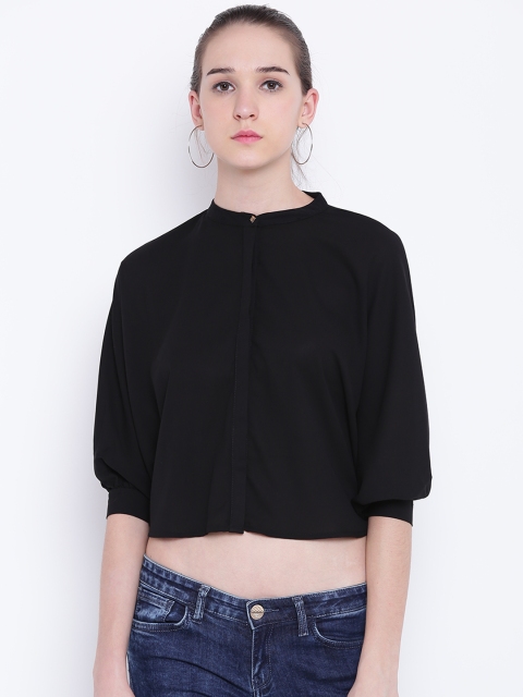 

Madame Women Black Crop Cape Top