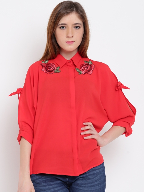 

Madame Women Red Solid Casual Shirt