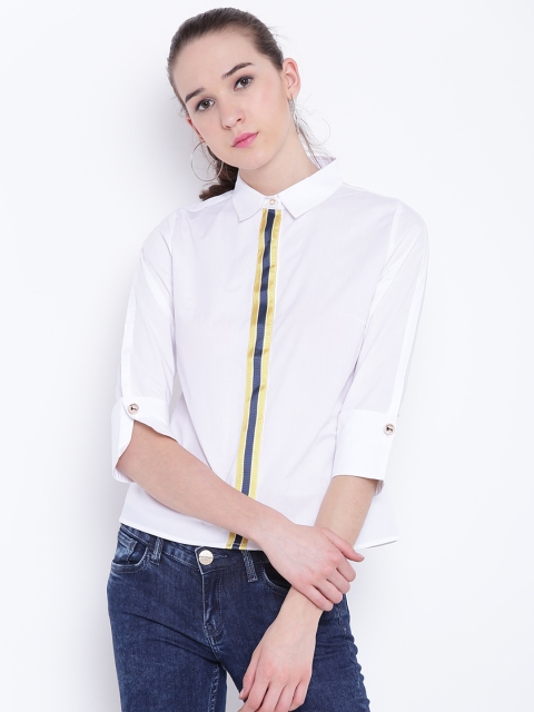 

Madame Women White Regular Fit Solid Casual Shirt