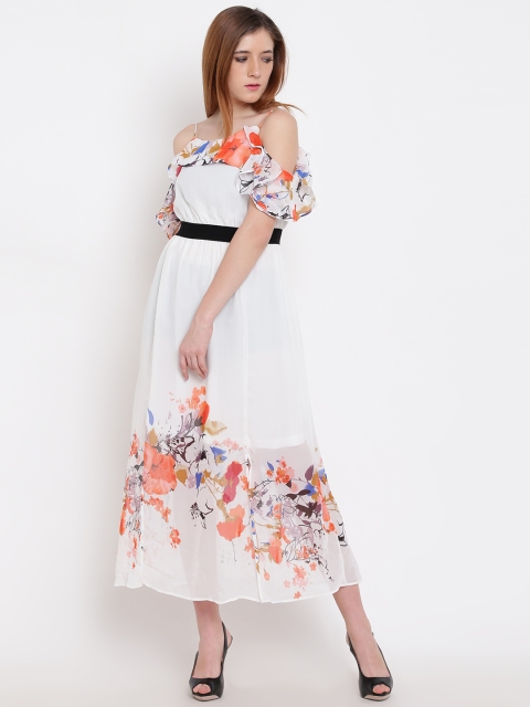 

Madame Women Off-White Floral Print Layered Maxi Dress