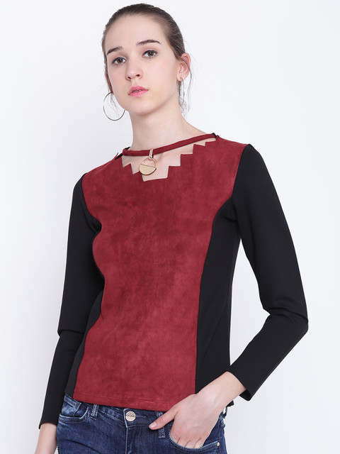 

Madame Women Burgundy Colourblocked Top