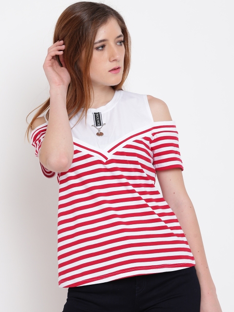 

Madame Women White & Red Panelled Striped Top