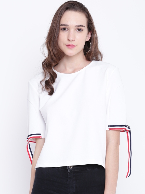 

Madame Women White Solid Boxy Top