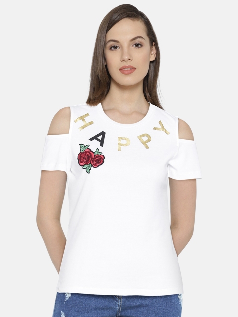 

Madame Women Off-White Cold-Shoulder Top