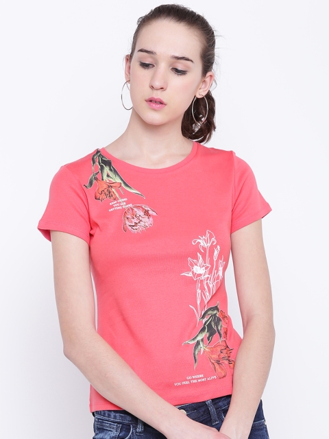 

Madame Women Coral Pink Printed Top
