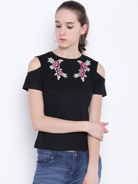 

Madame Women Black Cold-Shoulder Top