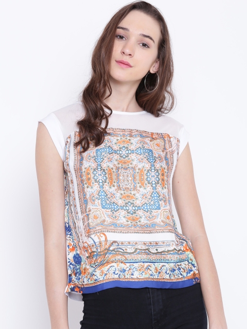 

Madame Women White & Orange Printed Top