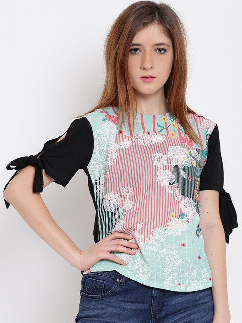 

Madame Women Green & Black Printed Top