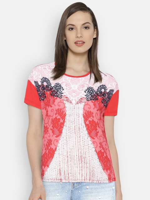 

Madame Women Off-White & Red Printed Top