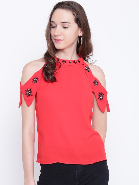 

Madame Women Red Embellished Detail Top
