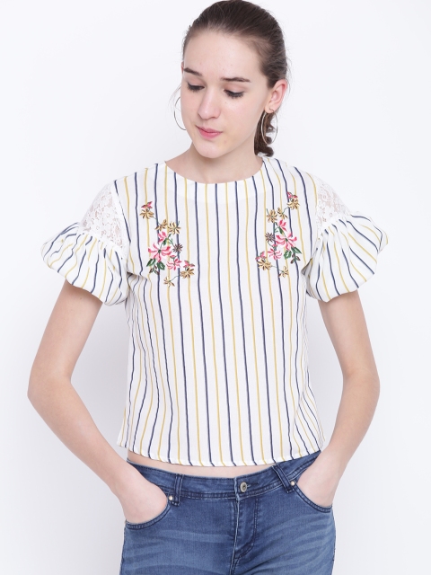 

Madame Women White & Navy Striped Top