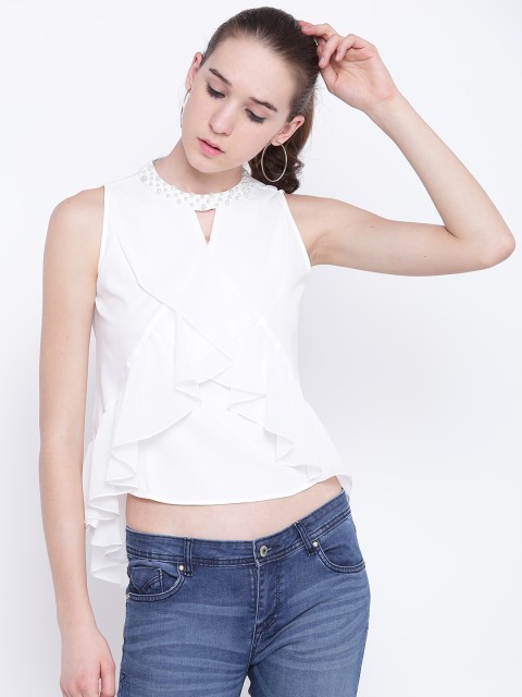 

Madame Women White Solid Crop Top