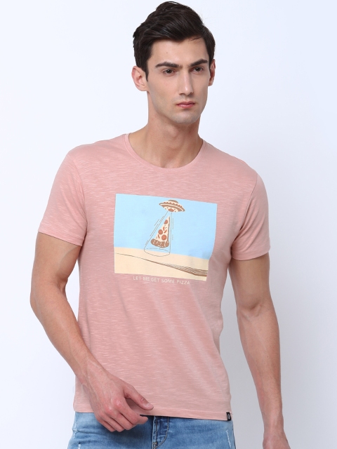 

LOCOMOTIVE Men Pink Printed Round Neck Slim Fit T-shirt