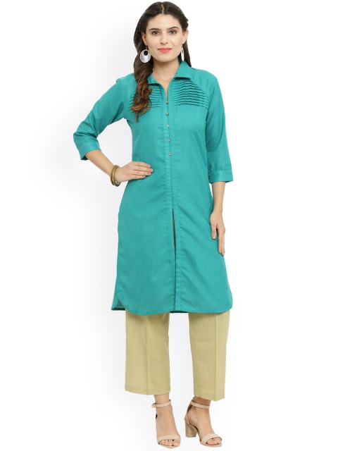 

Indibelle Women Turquoise Blue Solid Pathani Kurta