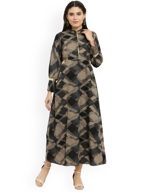 

Indibelle Women Black & Beige Printed A-Line Kurta