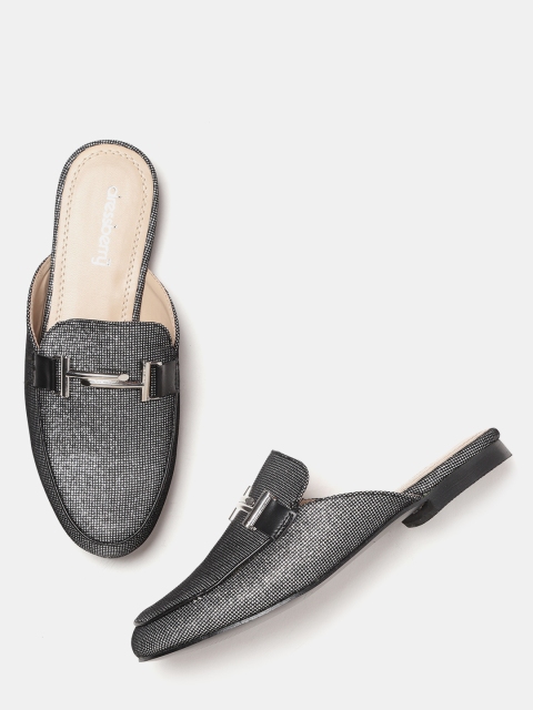 

DressBerry Women Silver-Toned Solid Mules with Shimmer Detail