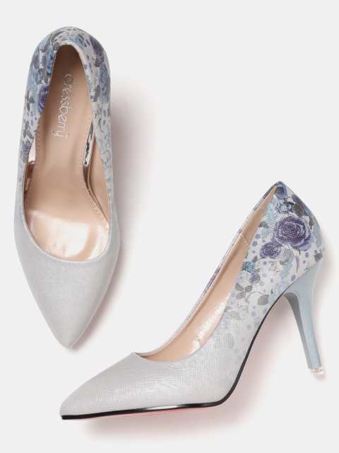 

DressBerry Women Silver-Toned Floral Print Pumps