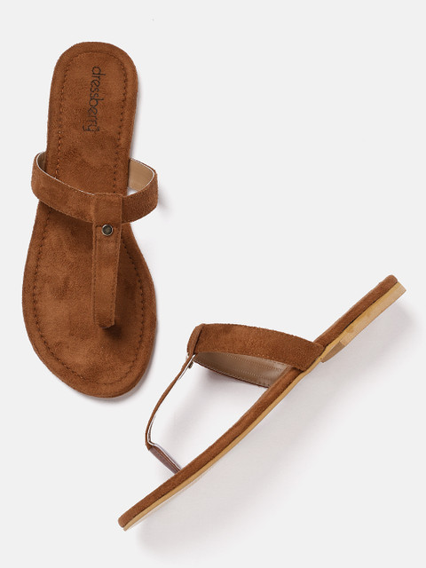 

DressBerry Women Tan Solid T-Strap Flats