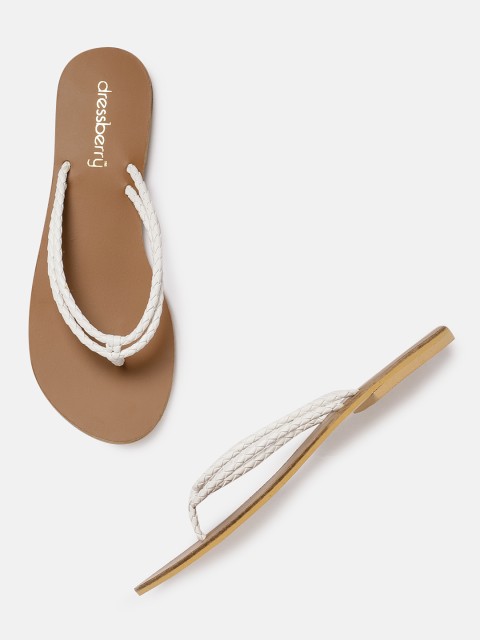 

DressBerry Women White Woven Design Open Toe Flats