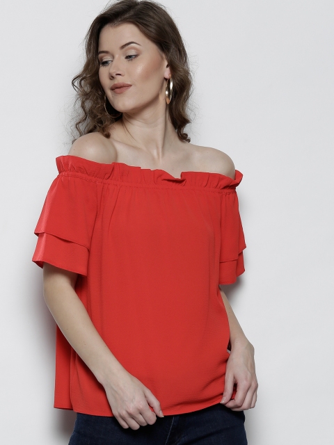

DOROTHY PERKINS Women Red Solid Bardot Top