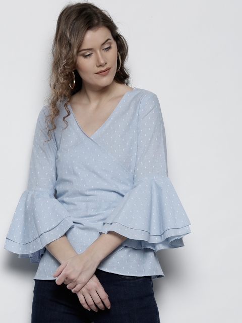 

DOROTHY PERKINS Women Blue Self-Design Wrap Top