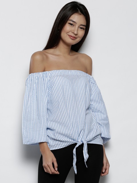 

DOROTHY PERKINS Women Blue & White Striped Bardot Top