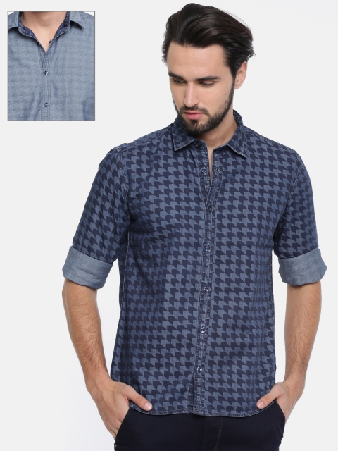 

Parx Men Blue Slim Fit Printed Reversible Shirt
