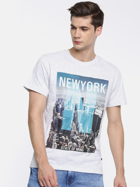 

Parx Men Grey Melange Printed Round Neck T-shirt
