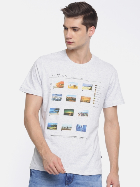 

Parx Men Grey Melange Printed Round Neck T-shirt