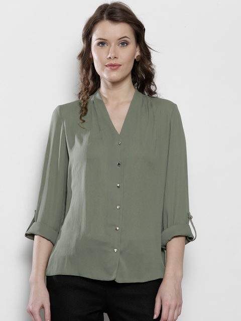 

DOROTHY PERKINS Women Olive Green Solid Shirt Style Top