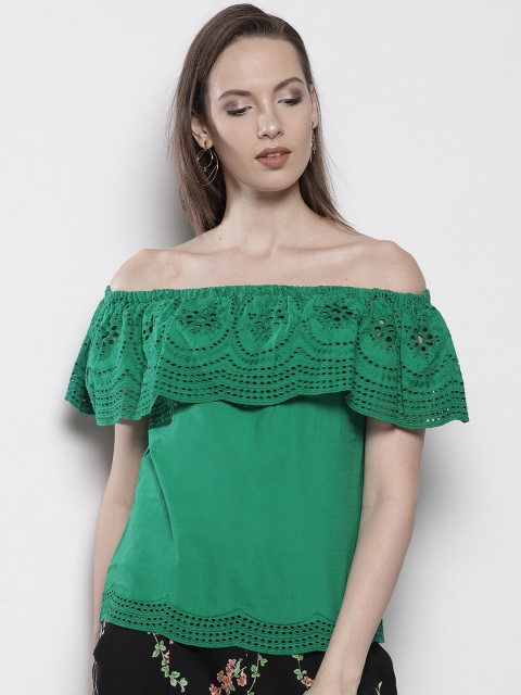 

DOROTHY PERKINS Women Green Solid Bardot Top