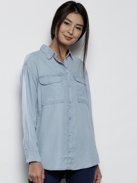 

DOROTHY PERKINS Women Blue Chambray Regular Fit Solid Casual Shirt