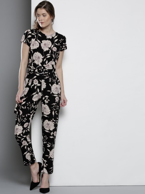 

DOROTHY PERKINS Black & Peach-Coloured Printed Basic Jumpsuit