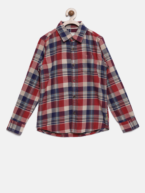

Flying Machine Boys Pink & Navy Blue Regular Fit Checked Casual Shirt